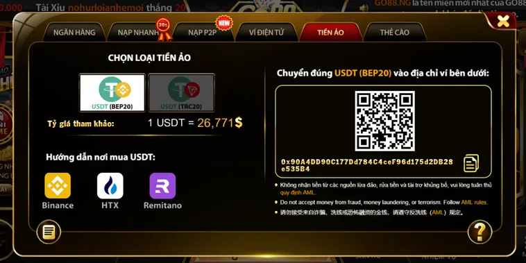 Đa dạng hình thức nạp tiền tại cổng game Go88