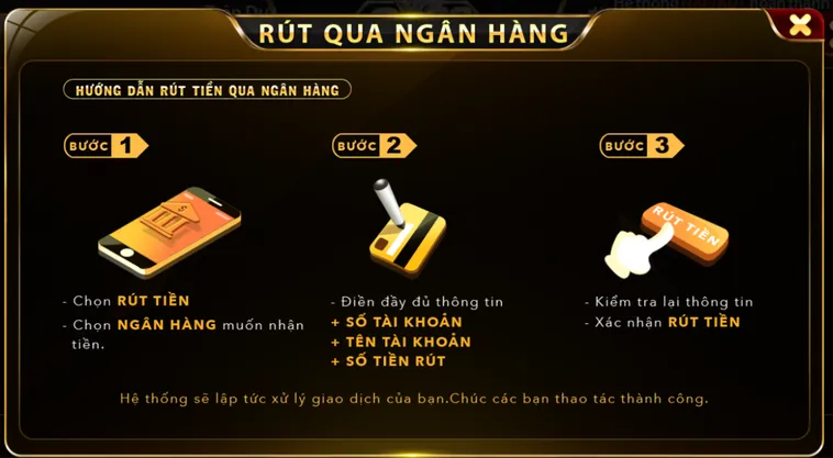 Rút tiền qua ngân hàng hình thức được người chơi Go88 ưu tiên lựa chọn.