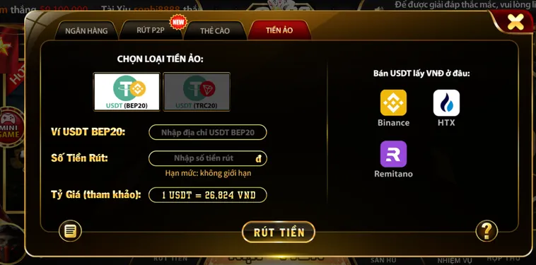 Các hình thức rút tiền tại cổng game Go88.